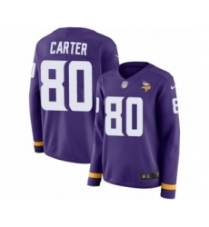 Women's Nike Minnesota Vikings #80 Cris Carter Limited Purple Therma Long Sleeve NFL Jersey