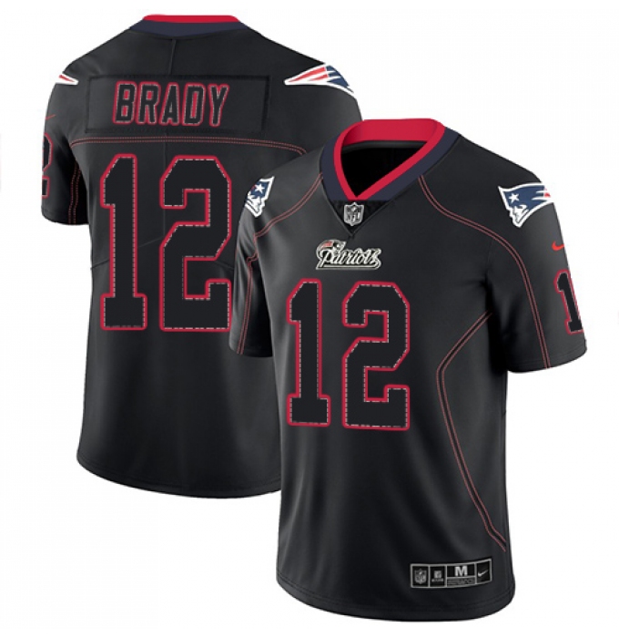 Men's Nike New England Patriots #12 Tom Brady Limited Lights Out Black Rush NFL Jersey