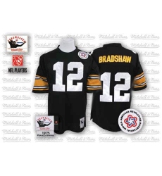 Mitchell And Ness Pittsburgh Steelers #12 Terry Bradshaw Black Team Color Authentic Throwback NFL Jersey