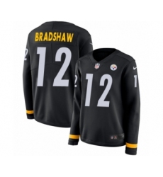 Women's Nike Pittsburgh Steelers #12 Terry Bradshaw Limited Black Therma Long Sleeve NFL Jersey