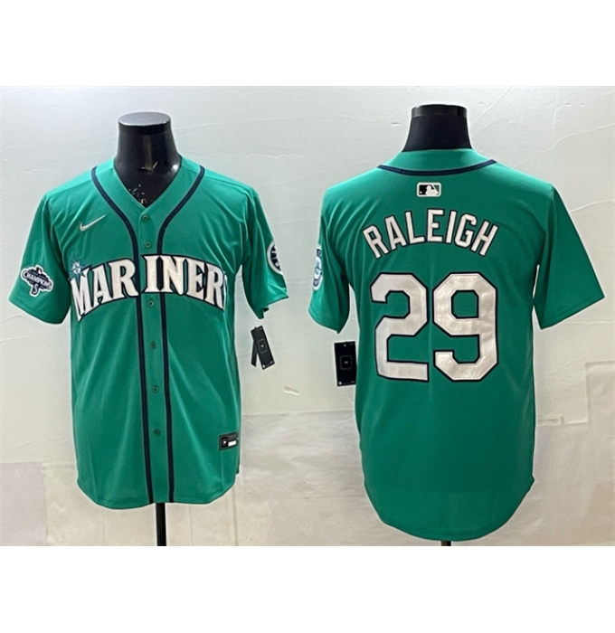 Men's Seattle Mariners #29 Cal Raleigh Aqua With 2025 AL West Division Champions Limited Stitched jersey