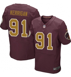 Men's Nike Washington Redskins #91 Ryan Kerrigan Elite Burgundy Red/Gold Number Alternate 80TH Anniversary NFL Jersey