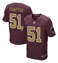 Men's Nike Washington Redskins #51 Will Compton Elite Burgundy Red/Gold Number Alternate 80TH Anniversary NFL Jersey