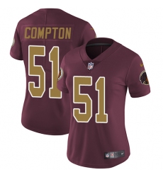 Women's Nike Washington Redskins #51 Will Compton Elite Burgundy Red/Gold Number Alternate 80TH Anniversary NFL Jersey