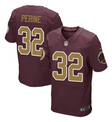 Men's Nike Washington Redskins #32 Samaje Perine Elite Burgundy Red/Gold Number Alternate 80TH Anniversary NFL Jersey