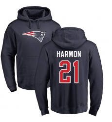 NFL Nike New England Patriots #21 Duron Harmon Navy Blue Name & Number Logo Pullover Hoodie