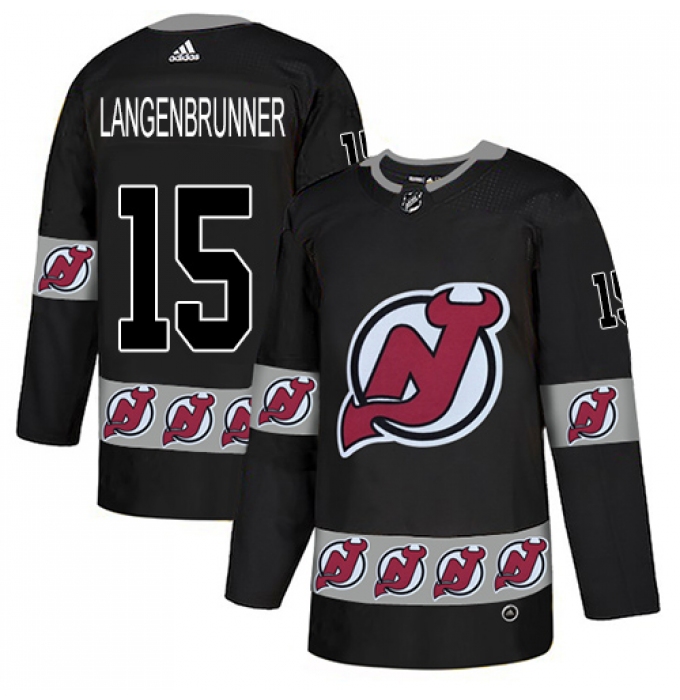Men's Adidas New Jersey Devils #15 Jamie Langenbrunner Authentic Black Team Logo Fashion NHL Jersey