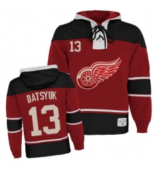 Men's Old Time Hockey Detroit Red Wings #13 Pavel Datsyuk Premier Red Sawyer Hooded Sweatshirt NHL Jersey