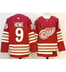Men's Detroit Red Wings #9 Gordie Howe Red 2025-26 With C Centennial Premium Stitched Hockey Jersey