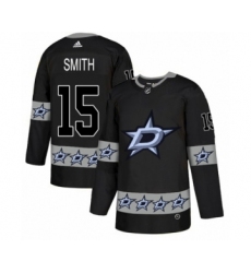 Men's Adidas Dallas Stars #15 Bobby Smith Authentic Black Team Logo Fashion NHL Jersey