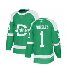 Youth Dallas Stars #1 Gump Worsley Authentic Green 2020 Winter Classic Hockey Jersey