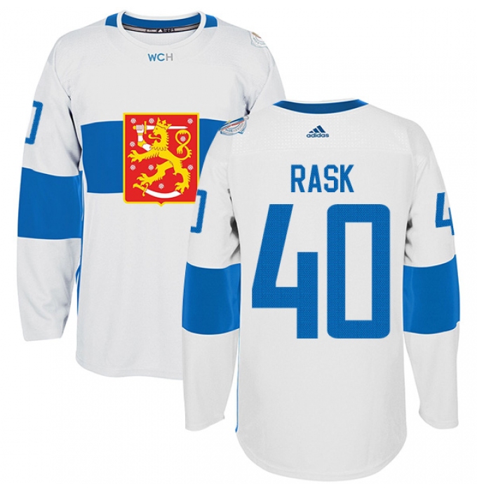 Men's Adidas Team Finland #40 Tuukka Rask Authentic White Home 2016 World Cup of Hockey Jersey