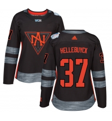 Women's Adidas Team North America #37 Connor Hellebuyck Authentic Black Away 2016 World Cup of Hockey Jersey
