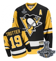 Men's CCM Pittsburgh Penguins #19 Bryan Trottier Authentic Black Throwback 2017 Stanley Cup Champions NHL Jersey