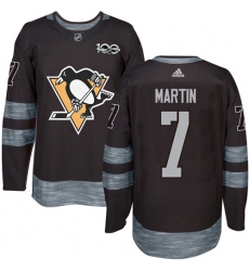 Men's Adidas Pittsburgh Penguins #7 Paul Martin Authentic Black 1917-2017 100th Anniversary NHL Jersey