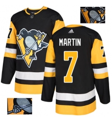 Men's Adidas Pittsburgh Penguins #7 Paul Martin Authentic Black Fashion Gold NHL Jersey