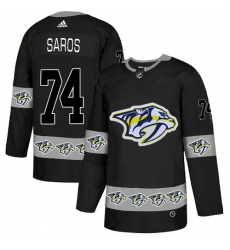 Men's Adidas Nashville Predators #74 Juuse Saros Authentic Black Team Logo Fashion NHL Jersey