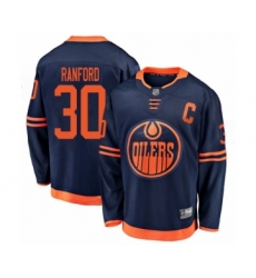Men's Edmonton Oilers #30 Bill Ranford Authentic Navy Blue Alternate Fanatics Branded Breakaway Hockey Jersey