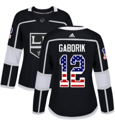 Women's Adidas Los Angeles Kings #12 Marian Gaborik Authentic Black USA Flag Fashion NHL Jersey