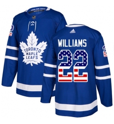 Men's Adidas Toronto Maple Leafs #22 Tiger Williams Authentic Royal Blue USA Flag Fashion NHL Jersey