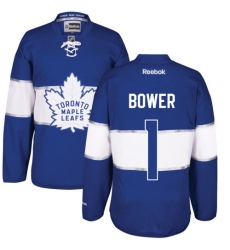 Men's Reebok Toronto Maple Leafs #1 Johnny Bower Authentic Royal Blue 2017 Centennial Classic NHL Jersey