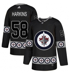 Men's Adidas Winnipeg Jets #58 Jansen Harkins Authentic Black Team Logo Fashion NHL Jersey