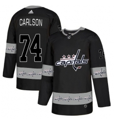 Men's Adidas Washington Capitals #74 John Carlson Authentic Black Team Logo Fashion NHL Jersey