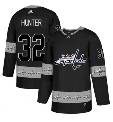 Men's Adidas Washington Capitals #32 Dale Hunter Authentic Black Team Logo Fashion NHL Jersey