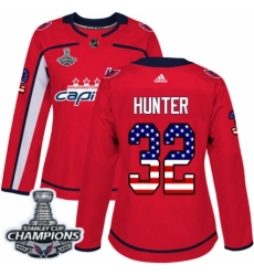Women's Adidas Washington Capitals #32 Dale Hunter Authentic Red USA Flag Fashion 2018 Stanley Cup Final Champions NHL Jersey
