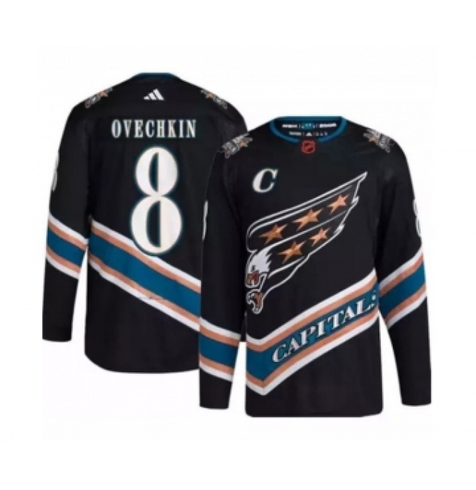 Men's Washington Capitals #8 Alex Ovechkin Black 2022-23 Reverse Retro Stitched Jersey