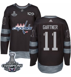 Men's Adidas Washington Capitals #11 Mike Gartner Authentic Black 1917-2017 100th Anniversary 2018 Stanley Cup Final Champions NHL Jersey
