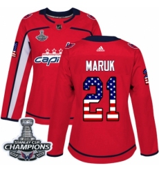 Women's Adidas Washington Capitals #21 Dennis Maruk Authentic Red USA Flag Fashion 2018 Stanley Cup Final Champions NHL Jersey