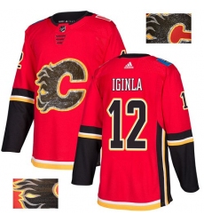 Men's Adidas Calgary Flames #12 Jarome Iginla Authentic Red Fashion Gold NHL Jersey