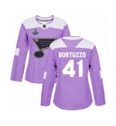Women's St. Louis Blues #41 Robert Bortuzzo Authentic Purple Fights Cancer Practice 2019 Stanley Cup Champions Hockey Jersey