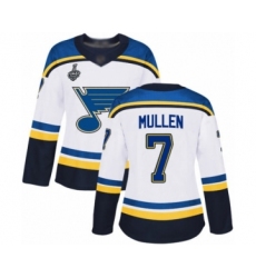 Women's St. Louis Blues #7 Joe Mullen Authentic White Away 2019 Stanley Cup Final Bound Hockey Jersey