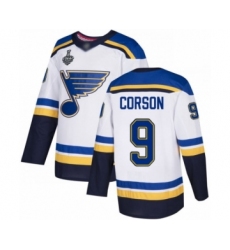 Men's St. Louis Blues #9 Shayne Corson Authentic White Away 2019 Stanley Cup Final Bound Hockey Jersey