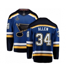 Men's St. Louis Blues #34 Jake Allen Fanatics Branded Royal Blue Home Breakaway 2019 Stanley Cup Champions Hockey Jersey