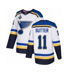Youth St. Louis Blues #11 Brian Sutter Authentic White Away 2019 Stanley Cup Final Bound Hockey Jersey
