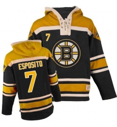 Men's Old Time Hockey Boston Bruins #7 Phil Esposito Premier Black Sawyer Hooded Sweatshirt NHL Jersey