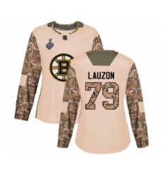 Women's Boston Bruins #79 Jeremy Lauzon Authentic Camo Veterans Day Practice 2019 Stanley Cup Final Bound Hockey Jersey