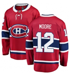 Youth Montreal Canadiens #12 Dickie Moore Authentic Red Home Fanatics Branded Breakaway NHL Jersey