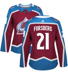 Women's Adidas Colorado Avalanche #21 Peter Forsberg Authentic Burgundy Red Home NHL Jersey