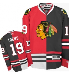 Men's Reebok Chicago Blackhawks #19 Jonathan Toews Premier Red/Black Split Fashion NHL Jersey
