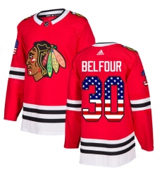 Men's Adidas Chicago Blackhawks #30 ED Belfour Authentic Red USA Flag Fashion NHL Jersey