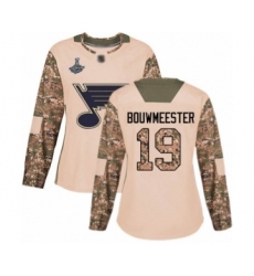 Women's St. Louis Blues #19 Jay Bouwmeester Authentic Camo Veterans Day Practice 2019 Stanley Cup Champions Hockey Jersey