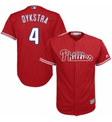 Youth Majestic Philadelphia Phillies #4 Lenny Dykstra Replica Red Alternate Cool Base MLB Jersey