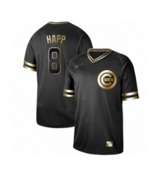 Men's Chicago Cubs #8 Ian Happ Authentic Black Gold Fashion Baseball Jersey