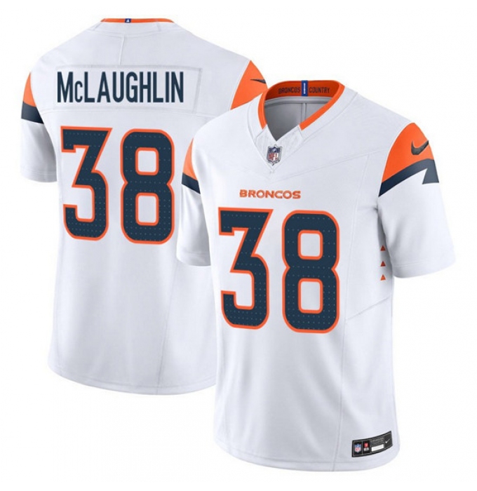 Men's Denver Broncos #38 Jaleel McLaughlin White 2025 F.U.S.E. Vapor Limited Football Stitched Jersey