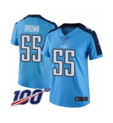 Women's Tennessee Titans #55 Jayon Brown Limited Light Blue Rush Vapor Untouchable 100th Season Football Jersey