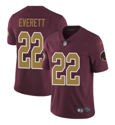 Youth Nike Washington Redskins #22 Deshazor Everett Burgundy Red/Gold Number Alternate 80TH Anniversary Vapor Untouchable Elite Player NFL Jersey
